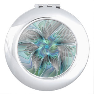 Abstract Blue Green Butterfly Fantasy Fractal Art Compact Mirror