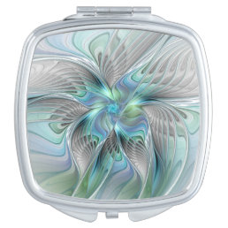 Abstract Blue Green Butterfly Fantasy Fractal Art Compact Mirror