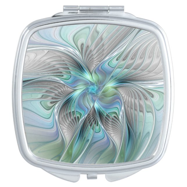 Abstract Blue Green Butterfly Fantasy Fractal Art Compact Mirror (Front)