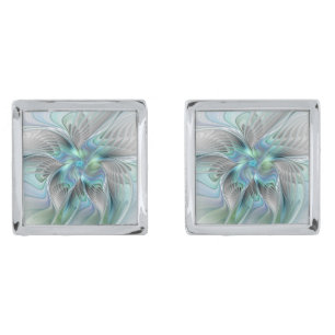 Abstract Blue Green Butterfly Fantasy Fractal Art Cufflinks