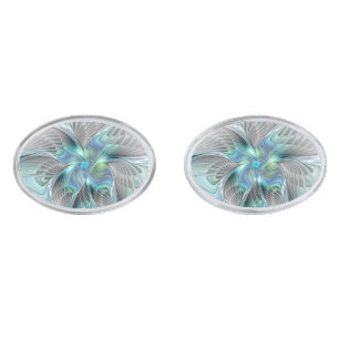 Abstract Blue Green Butterfly Fantasy Fractal Art Cufflinks