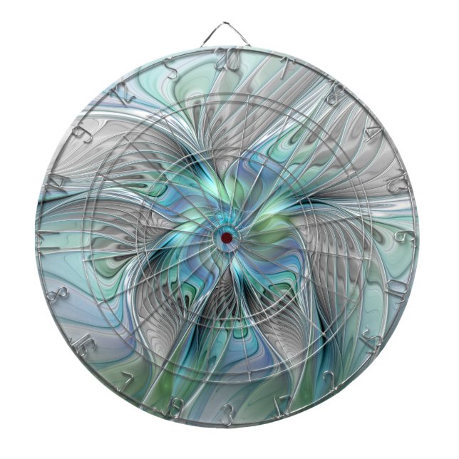 Abstract Blue Green Butterfly Fantasy Fractal Art Dart Board (Front)