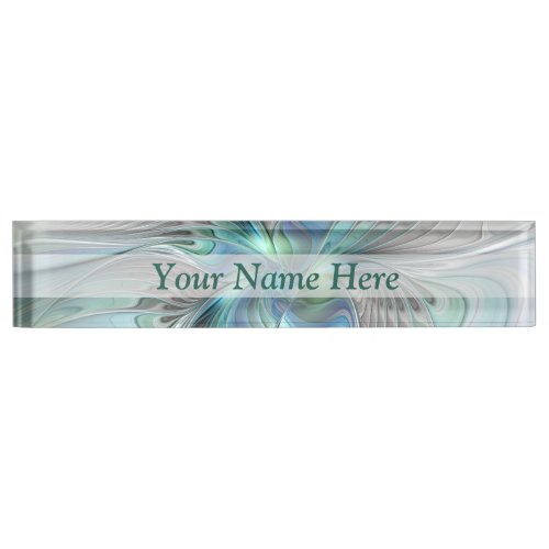 Abstract Blue Green Butterfly Fantasy Fractal Art Desk Name Plate