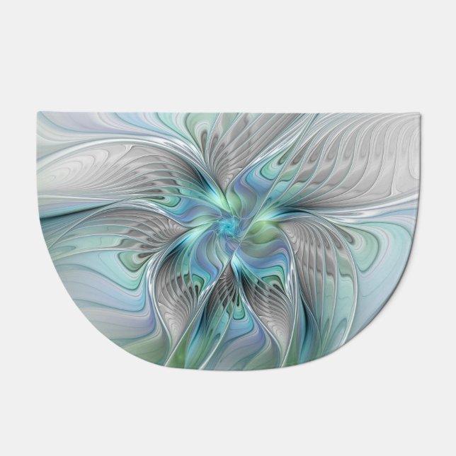 Abstract Blue Green Butterfly Fantasy Fractal Art Doormat (Front)