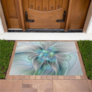 Abstract Blue Green Butterfly Fantasy Fractal Art Doormat