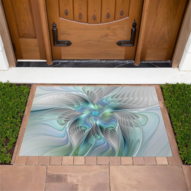 Abstract Blue Green Butterfly Fantasy Fractal Art Doormat (Outdoor)