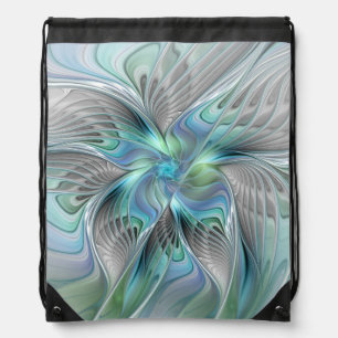 Abstract Blue Green Butterfly Fantasy Fractal Art Drawstring Bag