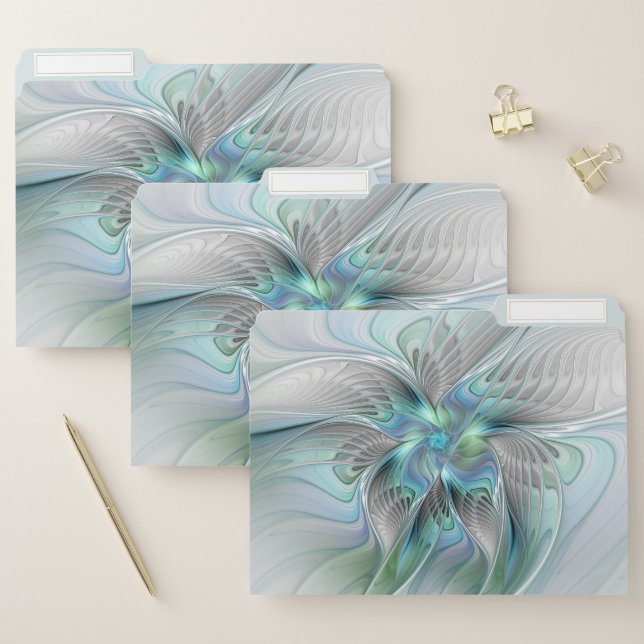 Abstract Blue Green Butterfly Fantasy Fractal Art File Folder (Set)