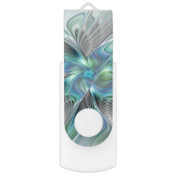 Abstract Blue Green Butterfly Fantasy Fractal Art Flash Drive