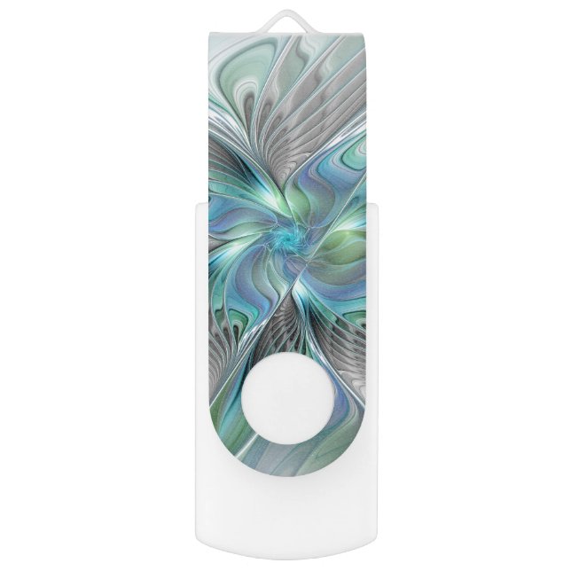 Abstract Blue Green Butterfly Fantasy Fractal Art Flash Drive (Front Vertical)