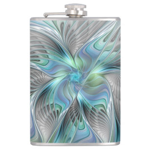 Abstract Blue Green Butterfly Fantasy Fractal Art Flask