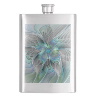 Abstract Blue Green Butterfly Fantasy Fractal Art Flask