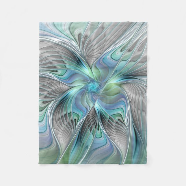 Abstract Blue Green Butterfly Fantasy Fractal Art Fleece Blanket (Front)