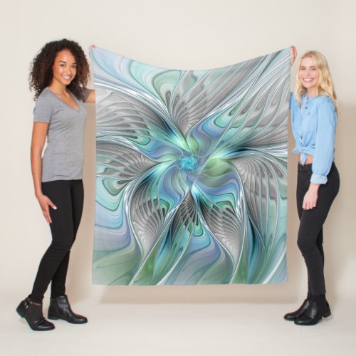 Abstract Blue Green Butterfly Fantasy Fractal Art Fleece Blanket