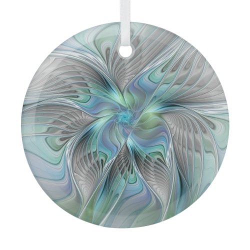 Abstract Blue Green Butterfly Fantasy Fractal Art Glass Ornament