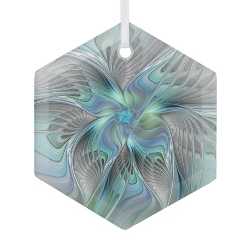 Abstract Blue Green Butterfly Fantasy Fractal Art Glass Ornament