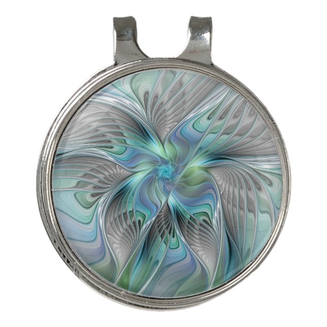 Abstract Blue Green Butterfly Fantasy Fractal Art  Golf Hat Clip (Front)