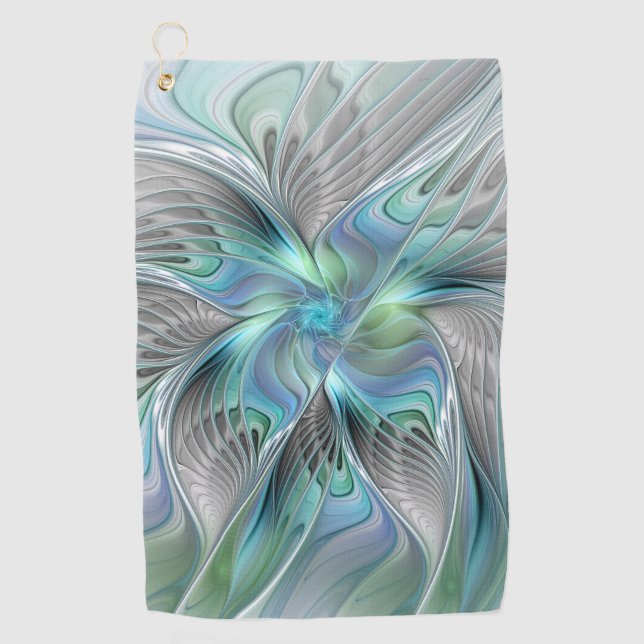 Abstract Blue Green Butterfly Fantasy Fractal Art Golf Towel (Front)