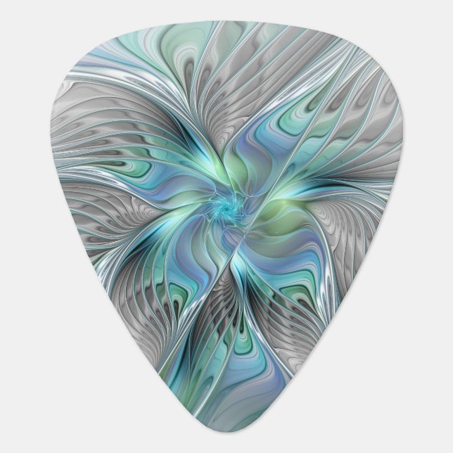 Abstract Blue Green Butterfly Fantasy Fractal Art Guitar Pick (Front)