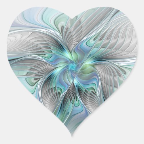 Abstract Blue Green Butterfly Fantasy Fractal Art Heart Sticker