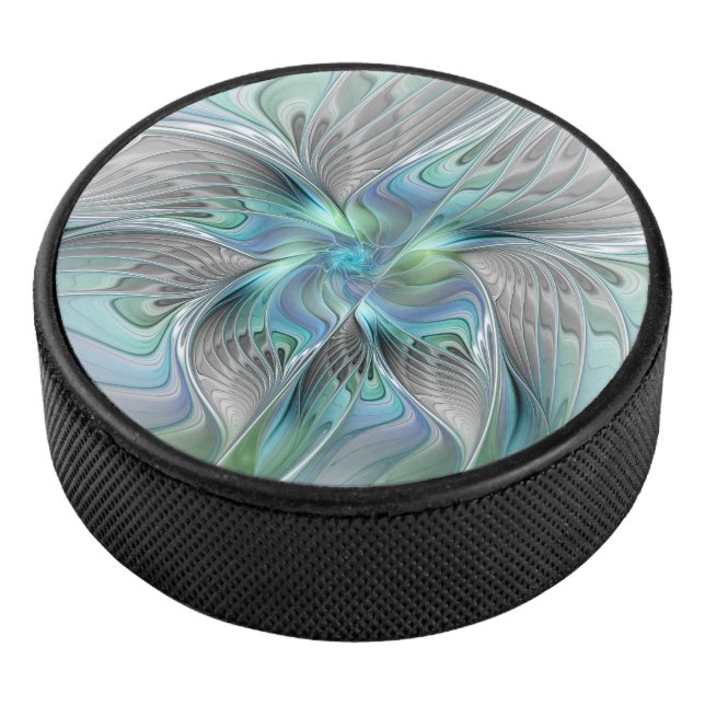 Abstract Blue Green Butterfly Fantasy Fractal Art Hockey Puck (3/4)