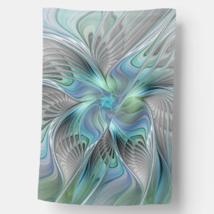 Abstract Blue Green Butterfly Fantasy Fractal Art House Flag