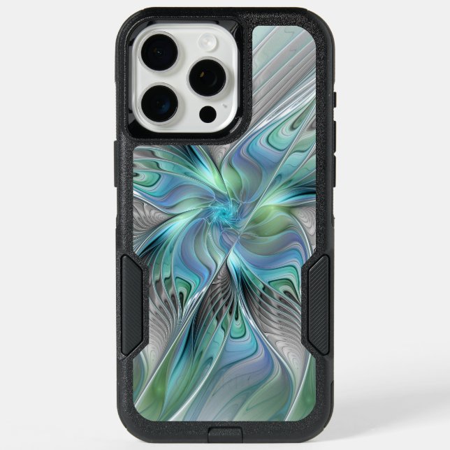 Abstract Blue Green Butterfly Fantasy Fractal Art iPhone 15 Pro Max Case (Back)