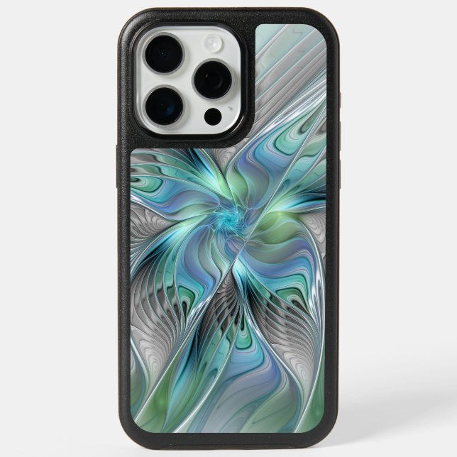 Abstract Blue Green Butterfly Fantasy Fractal Art iPhone 15 Pro Max Case (Back)