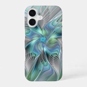 Abstract Blue Green Butterfly Fantasy Fractal Art iPhone 16 Case