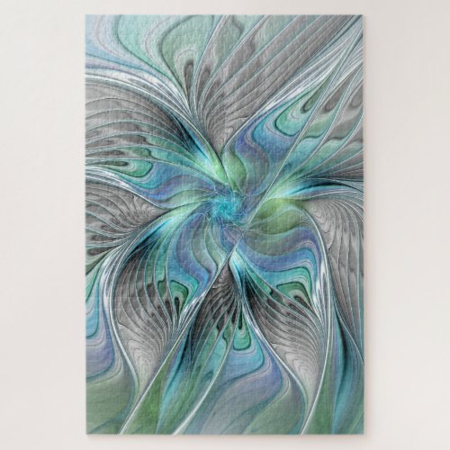 Abstract Blue Green Butterfly Fantasy Fractal Art Jigsaw Puzzle