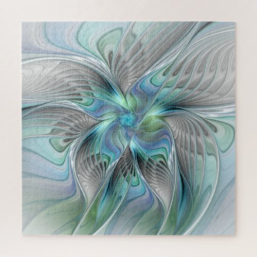 Abstract Blue Green Butterfly Fantasy Fractal Art Jigsaw Puzzle
