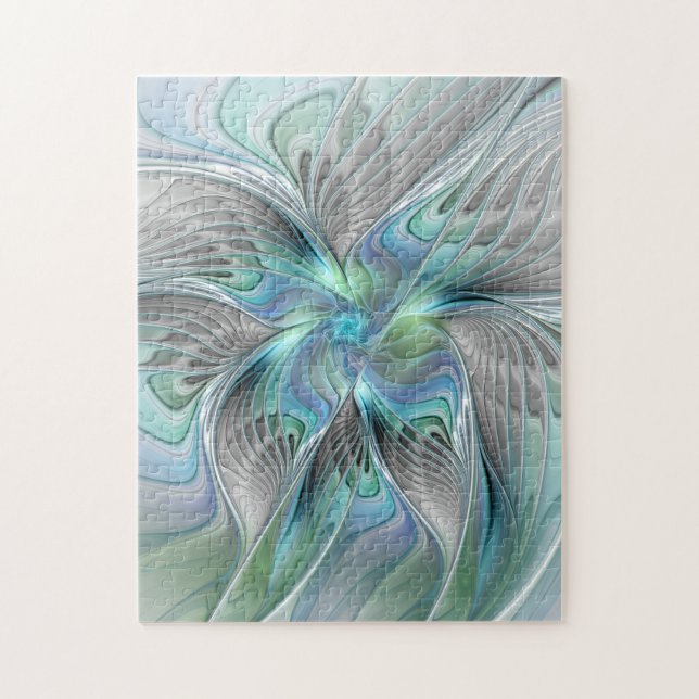 Abstract Blue Green Butterfly Fantasy Fractal Art Jigsaw Puzzle (Vertical)