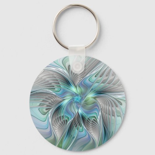 Abstract Blue Green Butterfly Fantasy Fractal Art Keychain