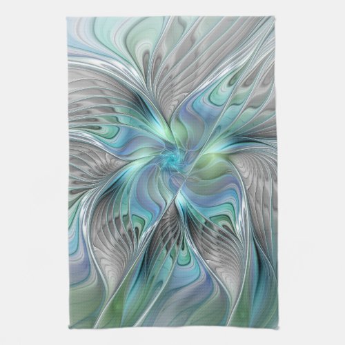 Abstract Blue Green Butterfly Fantasy Fractal Art Kitchen Towel