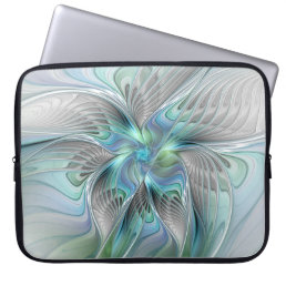 Abstract Blue Green Butterfly Fantasy Fractal Art Laptop Sleeve