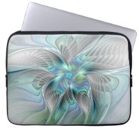 Abstract Blue Green Butterfly Fantasy Fractal Art Laptop Sleeve
