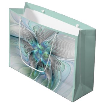 Abstract Blue Green Butterfly Fantasy Fractal Art Large Gift Bag by GabiwArt at Zazzle