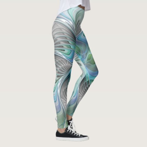 Abstract Blue Green Butterfly Fantasy Fractal Art Leggings