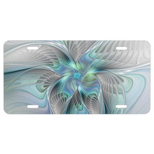 Abstract Blue Green Butterfly Fantasy Fractal Art License Plate
