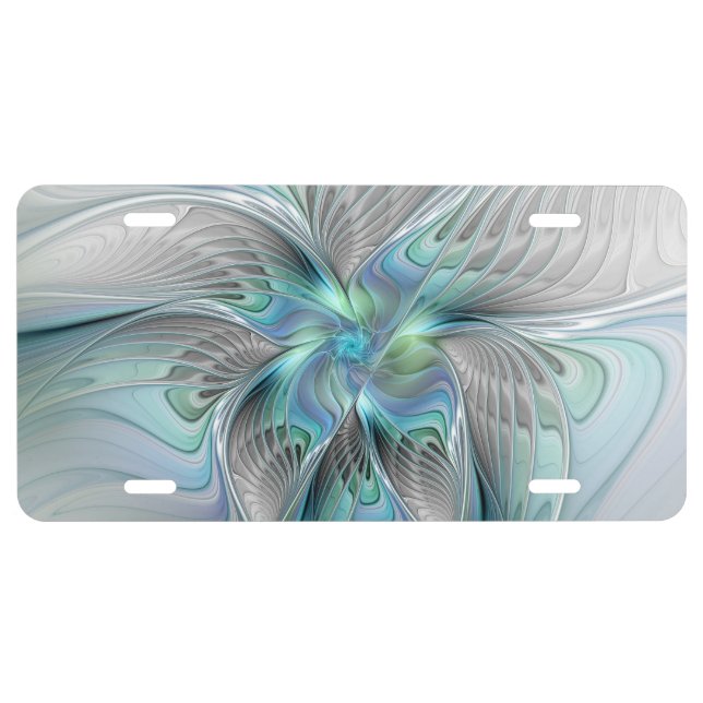 Abstract Blue Green Butterfly Fantasy Fractal Art License Plate (Front)
