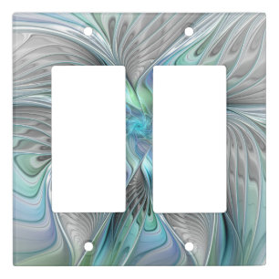 Abstract Blue Green Butterfly Fantasy Fractal Art Light Switch Cover