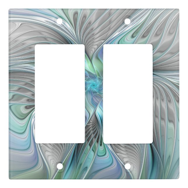 Abstract Blue Green Butterfly Fantasy Fractal Art Light Switch Cover (Front)