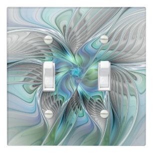 Abstract Blue Green Butterfly Fantasy Fractal Art Light Switch Cover