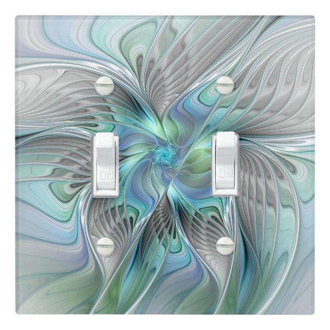 Abstract Blue Green Butterfly Fantasy Fractal Art Light Switch Cover (In Situ)