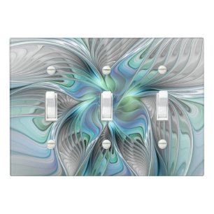Abstract Blue Green Butterfly Fantasy Fractal Art Light Switch Cover