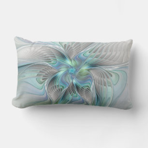 Abstract Blue Green Butterfly Fantasy Fractal Art Lumbar Pillow