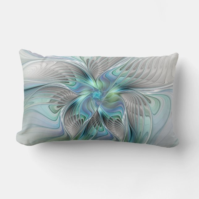 Abstract Blue Green Butterfly Fantasy Fractal Art Lumbar Pillow (Front)