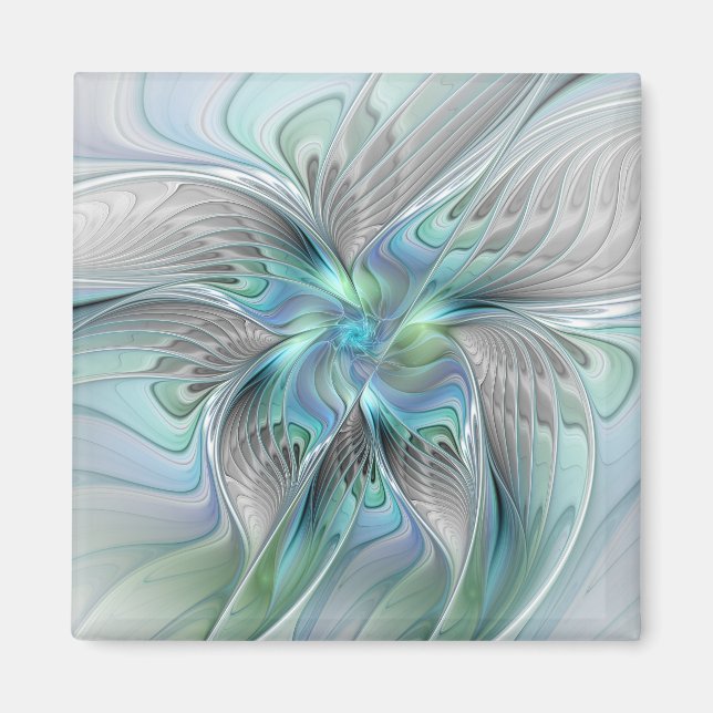 Abstract Blue Green Butterfly Fantasy Fractal Art Magnet (Front)