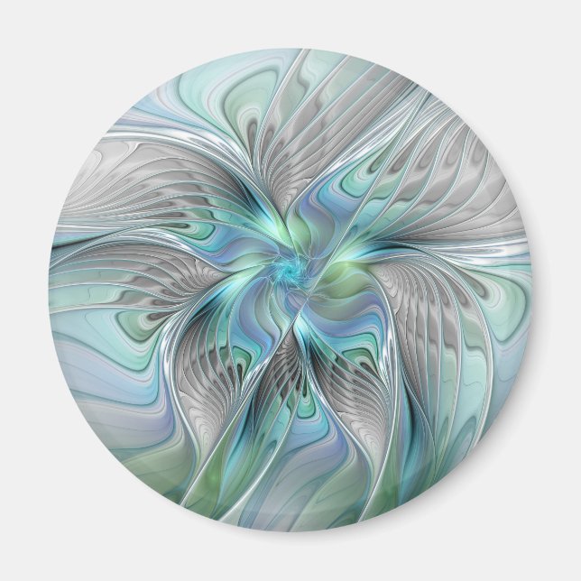 Abstract Blue Green Butterfly Fantasy Fractal Art Magnet (Front)