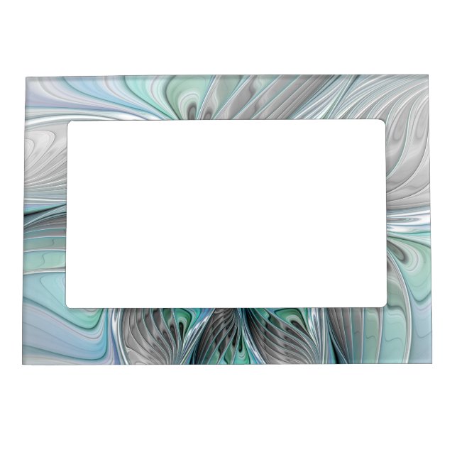 Abstract Blue Green Butterfly Fantasy Fractal Art Magnetic Frame (Front)
